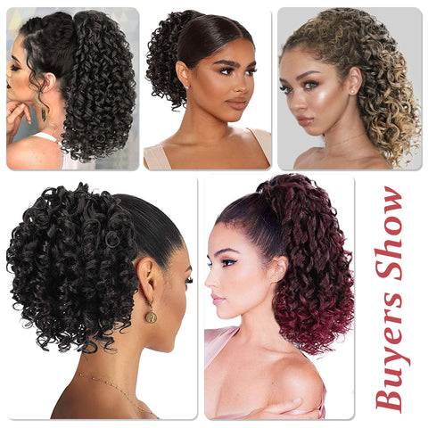 Qp hairSynthetic  Afro Kinky Curly Synthetic Ponytails Extensions Black Drawstring Puff Ponytail Wig for Black Women Daily Use Wig