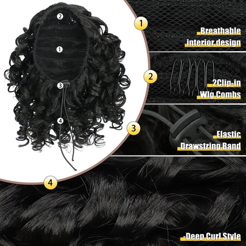 Qp hairSynthetic  Afro Kinky Curly Synthetic Ponytails Extensions Black Drawstring Puff Ponytail Wig for Black Women Daily Use Wig