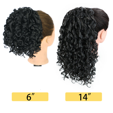 Qp hairSynthetic  Afro Kinky Curly Synthetic Ponytails Extensions Black Drawstring Puff Ponytail Wig for Black Women Daily Use Wig
