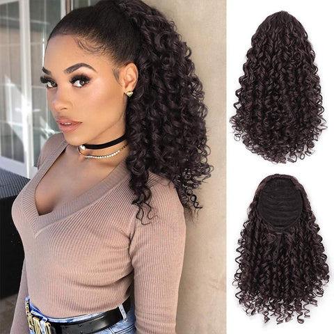 Qp hairSynthetic  Afro Kinky Curly Synthetic Ponytails Extensions Black Drawstring Puff Ponytail Wig for Black Women Daily Use Wig