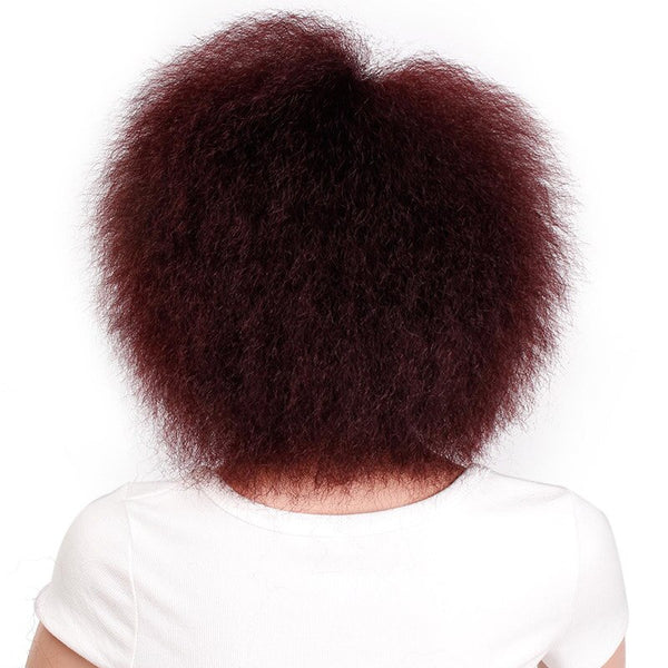 Synthetic Afro Wig for Women African Dark Brown Black Red Color Yaki Straight Short Wig Cosplay Hair