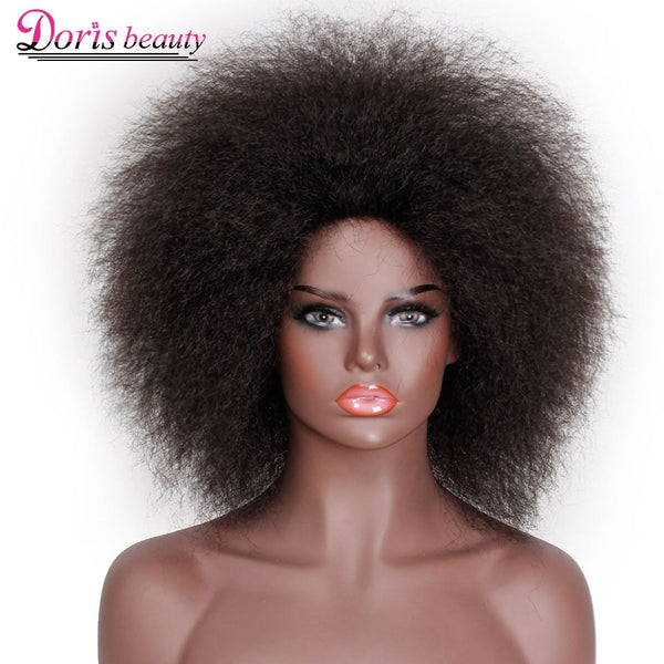Synthetic Afro Wig for Women African Dark Brown Black Red Color Yaki Straight Short Wig Cosplay Hair Doris beauty