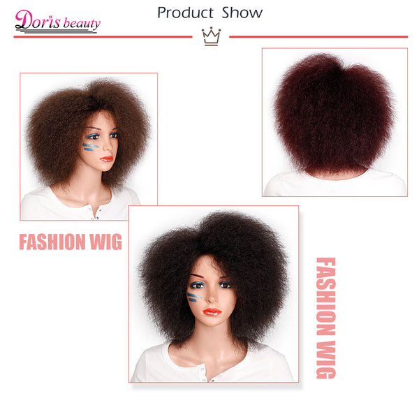 Synthetic Afro Wig for Women African Dark Brown Black Red Color Yaki Straight Short Wig Cosplay Hair