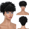 Qp hairSynthetic Black Curly Synthetic Headband Wig for Women Short Black Wigs with Bangs Afro Puff Wigs Head Wrap Wig Daily or Party