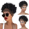Qp hairSynthetic Black Curly Synthetic Headband Wig for Women Short Black Wigs with Bangs Afro Puff Wigs Head Wrap Wig Daily or Party
