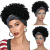 Qp hairSynthetic Black Curly Synthetic Headband Wig for Women Short Black Wigs with Bangs Afro Puff Wigs Head Wrap Wig Daily or Party