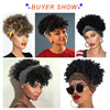 Qp hairSynthetic Black Curly Synthetic Headband Wig for Women Short Black Wigs with Bangs Afro Puff Wigs Head Wrap Wig Daily or Party