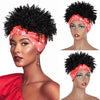 Qp hairSynthetic Black Curly Synthetic Headband Wig for Women Short Black Wigs with Bangs Afro Puff Wigs Head Wrap Wig Daily or Party
