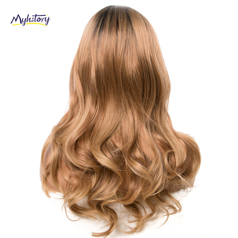 Qp hairSynthetic Body Wave Wigs Black Golden Middle Part Cosplay Wigs For Women Long Hair Wigs hair Mix Ombre