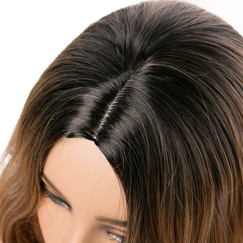 Qp hairSynthetic Body Wave Wigs Black Golden Middle Part Cosplay Wigs For Women Long Hair Wigs hair Mix Ombre
