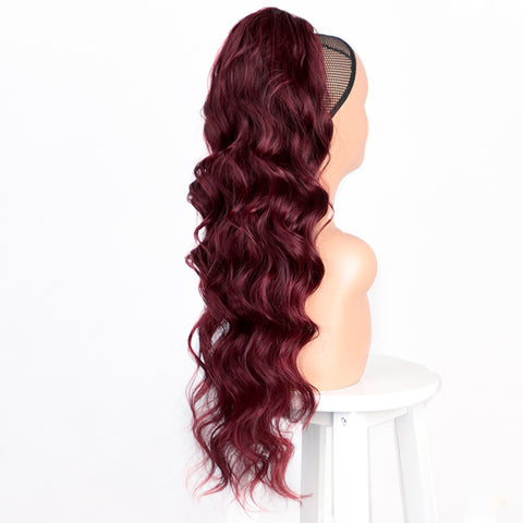Qp hairSynthetic Body Wavy Ponytail Hair Extension Clip for Women Synthetic Black Brown Drawstring Ponytail  Afro Pony Tail Fake Hair