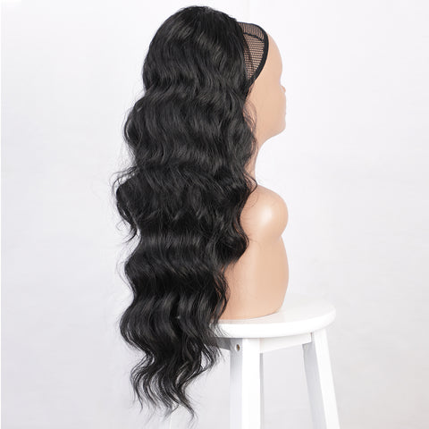 Qp hairSynthetic Body Wavy Ponytail Hair Extension Clip for Women Synthetic Black Brown Drawstring Ponytail  Afro Pony Tail Fake Hair