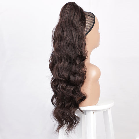 Qp hairSynthetic Body Wavy Ponytail Hair Extension Clip for Women Synthetic Black Brown Drawstring Ponytail  Afro Pony Tail Fake Hair