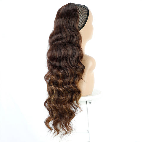 Qp hairSynthetic Body Wavy Ponytail Hair Extension Clip for Women Synthetic Black Brown Drawstring Ponytail  Afro Pony Tail Fake Hair