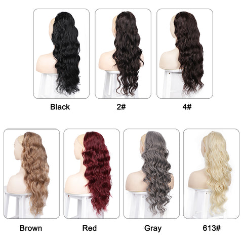 Qp hairSynthetic Body Wavy Ponytail Hair Extension Clip for Women Synthetic Black Brown Drawstring Ponytail  Afro Pony Tail Fake Hair