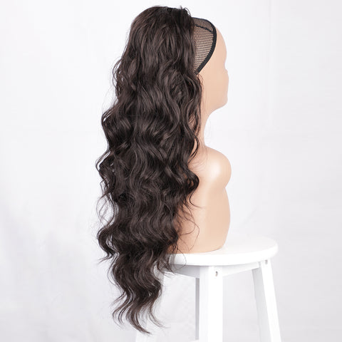 Qp hairSynthetic Body Wavy Ponytail Hair Extension Clip for Women Synthetic Black Brown Drawstring Ponytail  Afro Pony Tail Fake Hair