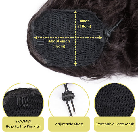 Qp hairSynthetic Body Wavy Ponytail Hair Extension Clip for Women Synthetic Black Brown Drawstring Ponytail  Afro Pony Tail Fake Hair