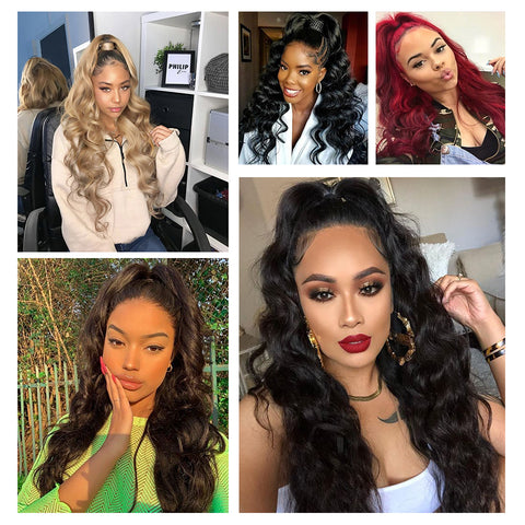 Qp hairSynthetic Body Wavy Ponytail Hair Extension Clip for Women Synthetic Black Brown Drawstring Ponytail  Afro Pony Tail Fake Hair