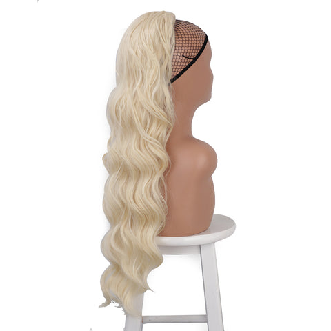 Qp hairSynthetic Body Wavy Ponytail Hair Extension Clip for Women Synthetic Black Brown Drawstring Ponytail  Afro Pony Tail Fake Hair