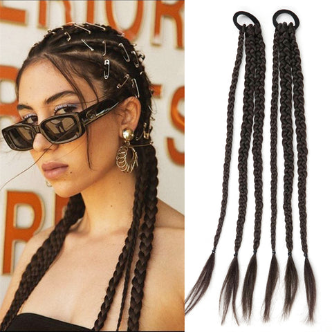 Qp hairSynthetic Boxing Braids Strap Chignon Tail With Rubber Band Hair Ring 16 Inch Small Crochet Braid Hair Ponytail Extensions Black