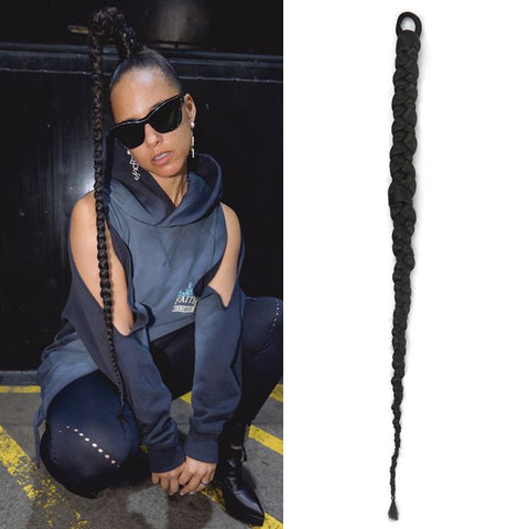 Qp hairSynthetic Boxing Braids Strap Chignon Tail With Rubber Band Hair Ring Jumbo Braid Hair Ponytail Extensions Black Silver Blonde