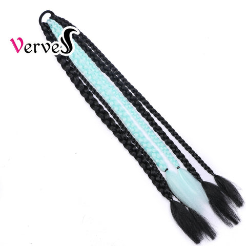 Qp hairSynthetic Chignon Tail With Rubber Band Hair Ring Crochet Braid Hair Ponytail Extensions 24 inch Blue Grey Pink