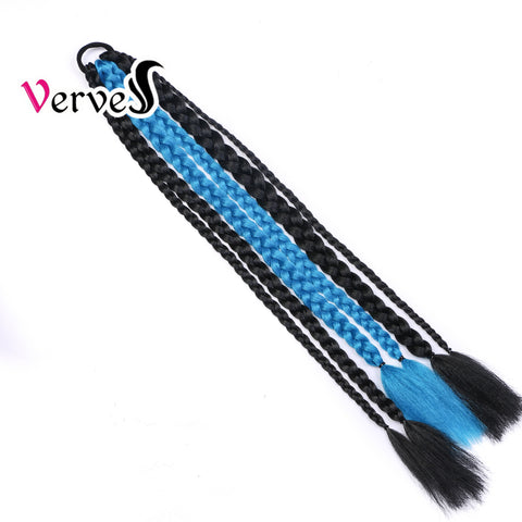 Qp hairSynthetic Chignon Tail With Rubber Band Hair Ring Crochet Braid Hair Ponytail Extensions 24 inch Blue Grey Pink