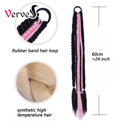 Qp hairSynthetic Chignon Tail With Rubber Band Hair Ring Crochet Braid Hair Ponytail Extensions 24 inch Blue Grey Pink