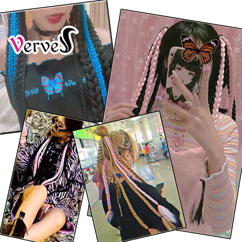 Qp hairSynthetic Chignon Tail With Rubber Band Hair Ring Crochet Braid Hair Ponytail Extensions 24 inch Blue Grey Pink