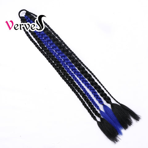 Qp hairSynthetic Chignon Tail With Rubber Band Hair Ring Crochet Braid Hair Ponytail Extensions 24 inch Blue Grey Pink