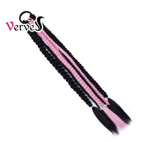 Qp hairSynthetic Chignon Tail With Rubber Band Hair Ring Crochet Braid Hair Ponytail Extensions 24 inch Blue Grey Pink
