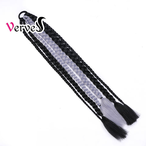 Qp hairSynthetic Chignon Tail With Rubber Band Hair Ring Crochet Braid Hair Ponytail Extensions 24 inch Blue Grey Pink