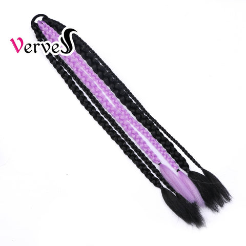 Qp hairSynthetic Chignon Tail With Rubber Band Hair Ring Crochet Braid Hair Ponytail Extensions 24 inch Blue Grey Pink
