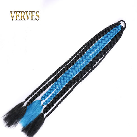 Qp hairSynthetic Chignon Tail With Rubber Band Ring Braid Hair Ponytail Extensions 22'' Mix Color Blue Grey Pink Rainbow