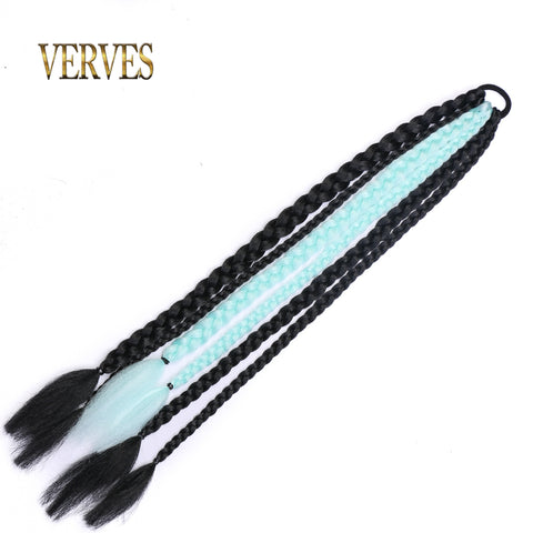 Qp hairSynthetic Chignon Tail With Rubber Band Ring Braid Hair Ponytail Extensions 22'' Mix Color Blue Grey Pink Rainbow