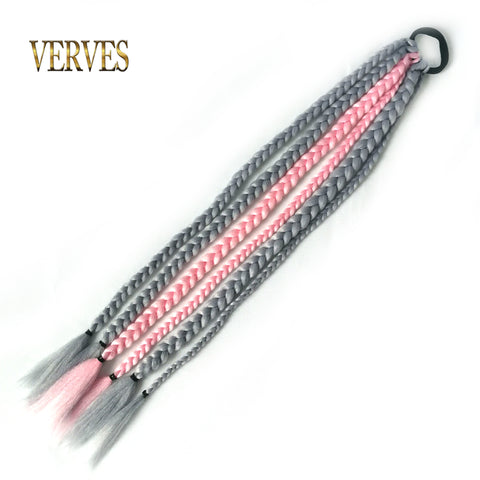 Qp hairSynthetic Chignon Tail With Rubber Band Ring Braid Hair Ponytail Extensions 22'' Mix Color Blue Grey Pink Rainbow