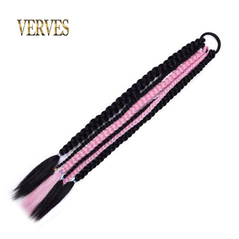 Qp hairSynthetic Chignon Tail With Rubber Band Ring Braid Hair Ponytail Extensions 22'' Mix Color Blue Grey Pink Rainbow
