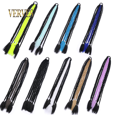 Qp hairSynthetic Chignon Tail With Rubber Band Ring Braid Hair Ponytail Extensions 22'' Mix Color Blue Grey Pink Rainbow