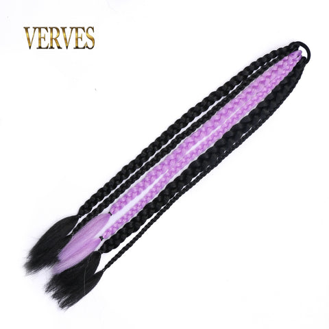 Qp hairSynthetic Chignon Tail With Rubber Band Ring Braid Hair Ponytail Extensions 22'' Mix Color Blue Grey Pink Rainbow