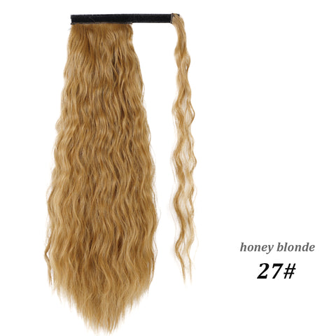 Qp hairSynthetic Corn Wavy Long Ponytail Synthetic Hairpiece Wrap on Clip Hair Extensions Ombre Brown Pony Tail Blonde Fack Hair