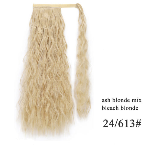 Qp hairSynthetic Corn Wavy Long Ponytail Synthetic Hairpiece Wrap on Clip Hair Extensions Ombre Brown Pony Tail Blonde Fack Hair