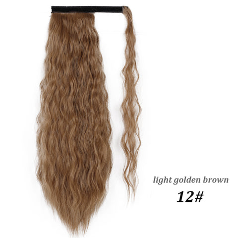 Qp hairSynthetic Corn Wavy Long Ponytail Synthetic Hairpiece Wrap on Clip Hair Extensions Ombre Brown Pony Tail Blonde Fack Hair