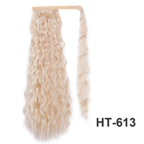 Qp hairSynthetic Corn Wavy Long Ponytail Synthetic Hairpiece Wrap on Clip Hair Extensions Ombre Brown Pony Tail Blonde Fack Hair