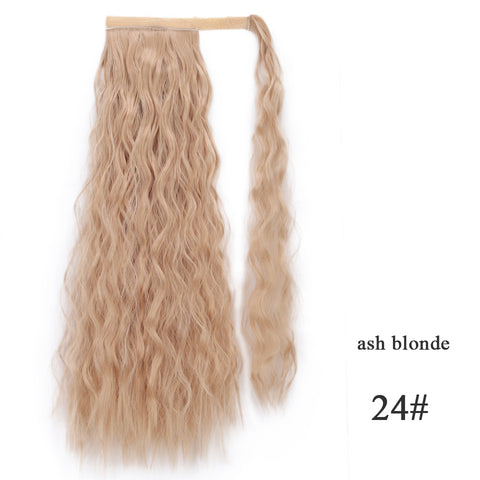Qp hairSynthetic Corn Wavy Long Ponytail Synthetic Hairpiece Wrap on Clip Hair Extensions Ombre Brown Pony Tail Blonde Fack Hair