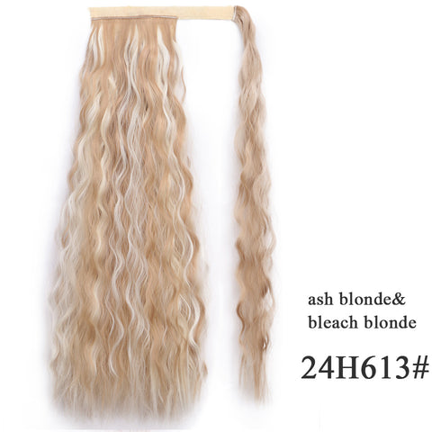 Qp hairSynthetic Corn Wavy Long Ponytail Synthetic Hairpiece Wrap on Clip Hair Extensions Ombre Brown Pony Tail Blonde Fack Hair
