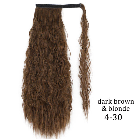 Qp hairSynthetic Corn Wavy Long Ponytail Synthetic Hairpiece Wrap on Clip Hair Extensions Ombre Brown Pony Tail Blonde Fack Hair