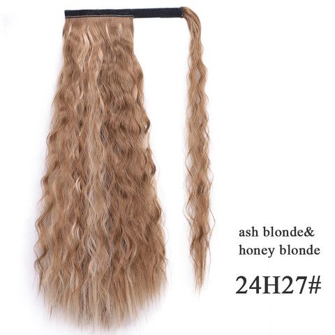 Qp hairSynthetic Corn Wavy Long Ponytail Synthetic Hairpiece Wrap on Clip Hair Extensions Ombre Brown Pony Tail Blonde Fack Hair