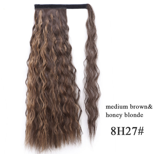Qp hairSynthetic Corn Wavy Long Ponytail Synthetic Hairpiece Wrap on Clip Hair Extensions Ombre Brown Pony Tail Blonde Fack Hair