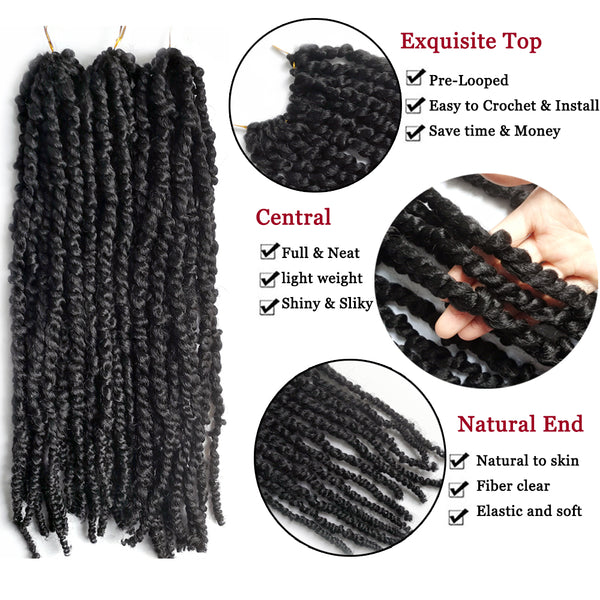 Qp hairSynthetic Crochet Braids Hair For Women Twist Curl Pre-Looped 18 Inch Black Passion Locs Hairstyles Braiding Hair Extensions