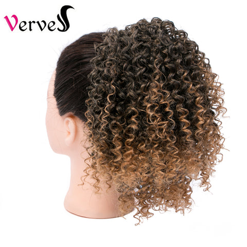 Qp hairSynthetic Curly Hairpiece With Rubber Band Hair Ring Chignon 10 Inch Crochet Braid Ponytail Hair Extension with Clip-in Black